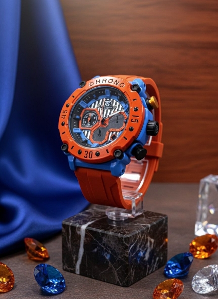 Imagen de RELOJ CHRONO PARA HOMBRE BICOLOR AZUL Y NARANJA